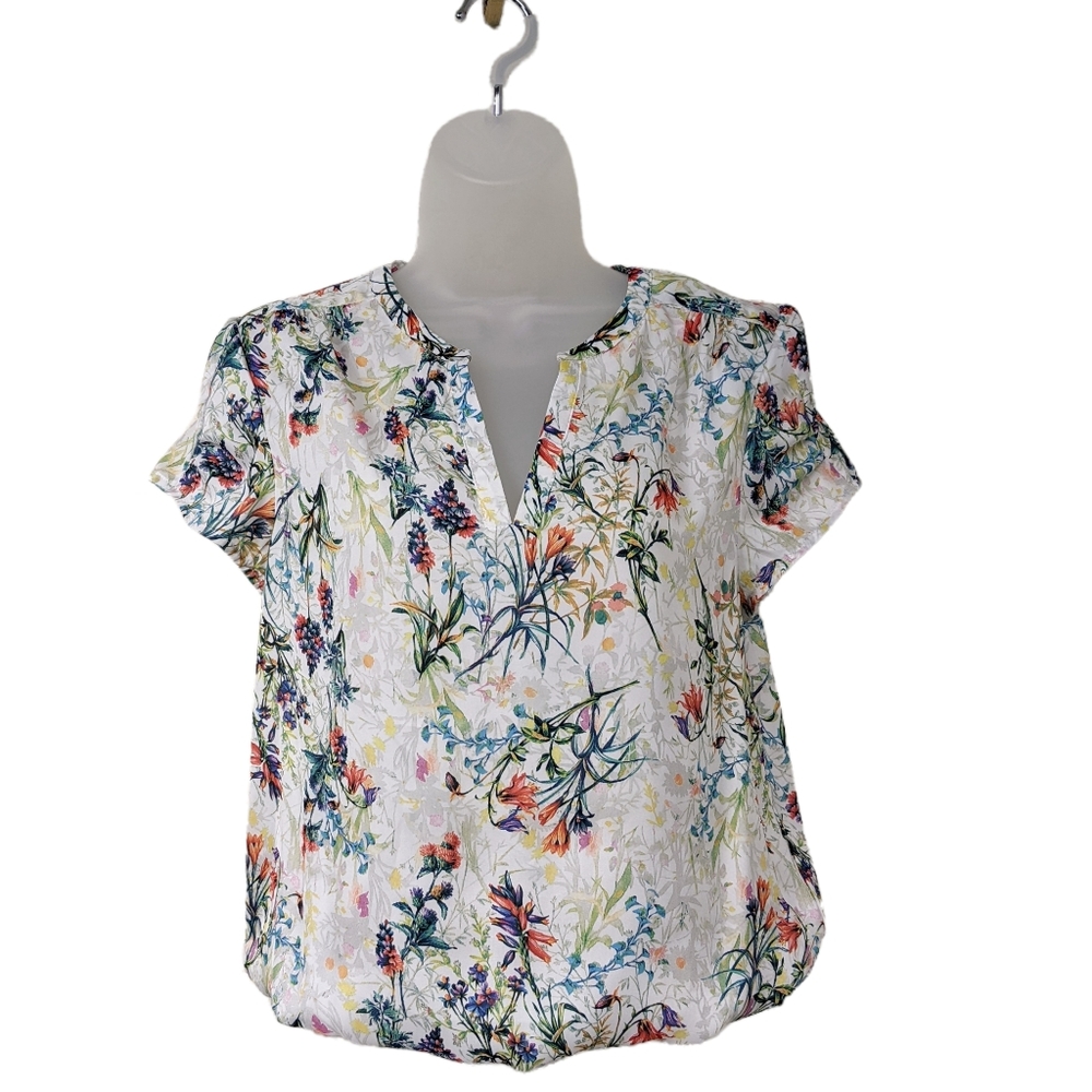 Philosophy Floral Blouse White Multicolor Watercolor Top Silky Extra Small